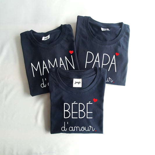 T-Shirt Personnalisé Famille "Papa/Maman/Bébé" d'Amour